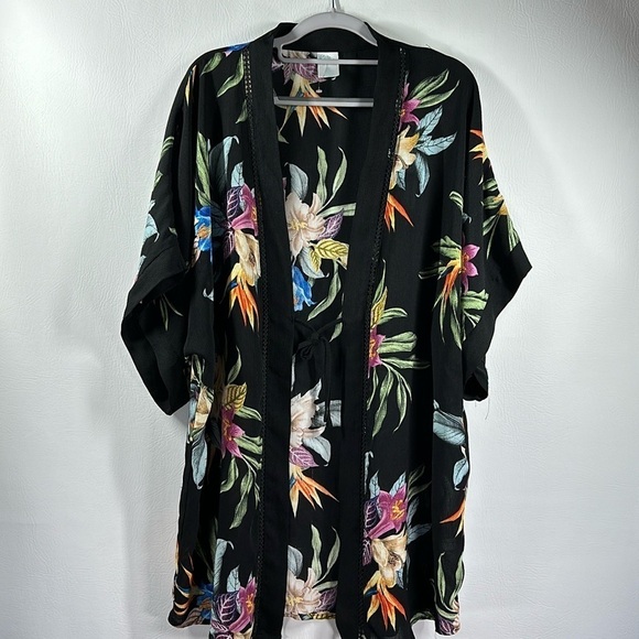 Kona Sol Short Sleeve Floral Swim Coverup, L/XL - Picture 1 of 8